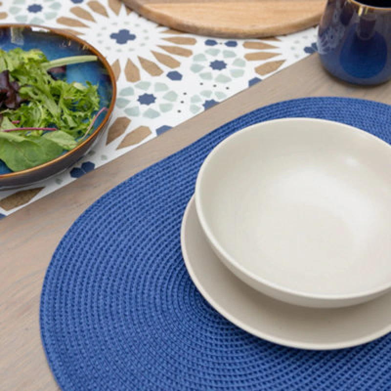 Image of Wipe Clean Woven Oval Placemats Deep Blue Set Of 4 29Cm X 44Cm