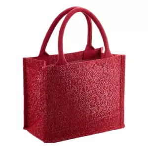 Image of Westford Mill Shimmer Jute Mini Gift Bag (One Size) (Red/ Gold)