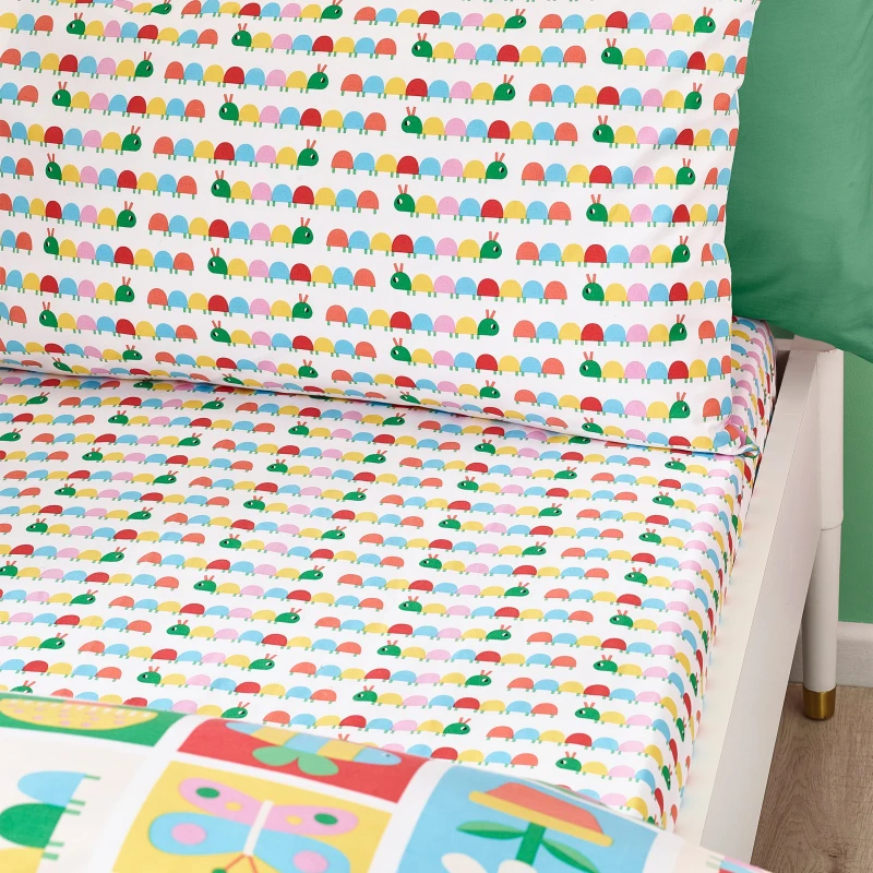 Image of Catherine Lansfield Curious Caterpillar Easy Care Bed Linen Fitted Sheet Bright