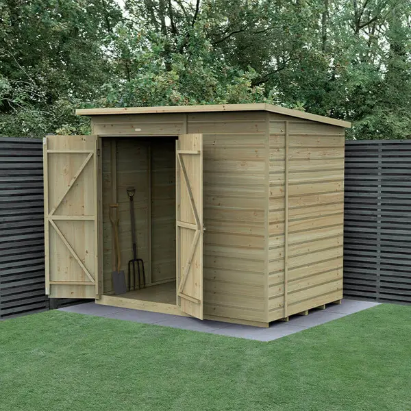 Image of 7' x 5' Forest Beckwood 25yr Guarantee Shiplap Pressure Treated Windowless Double Door Pent Wooden Shed (2.26m x 1.7m)