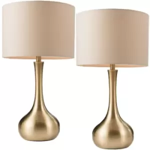 Image of 2 PACK - Touch Dimmer Table Lamp Brass & Taupe Shade Metal Bedside Reading Light