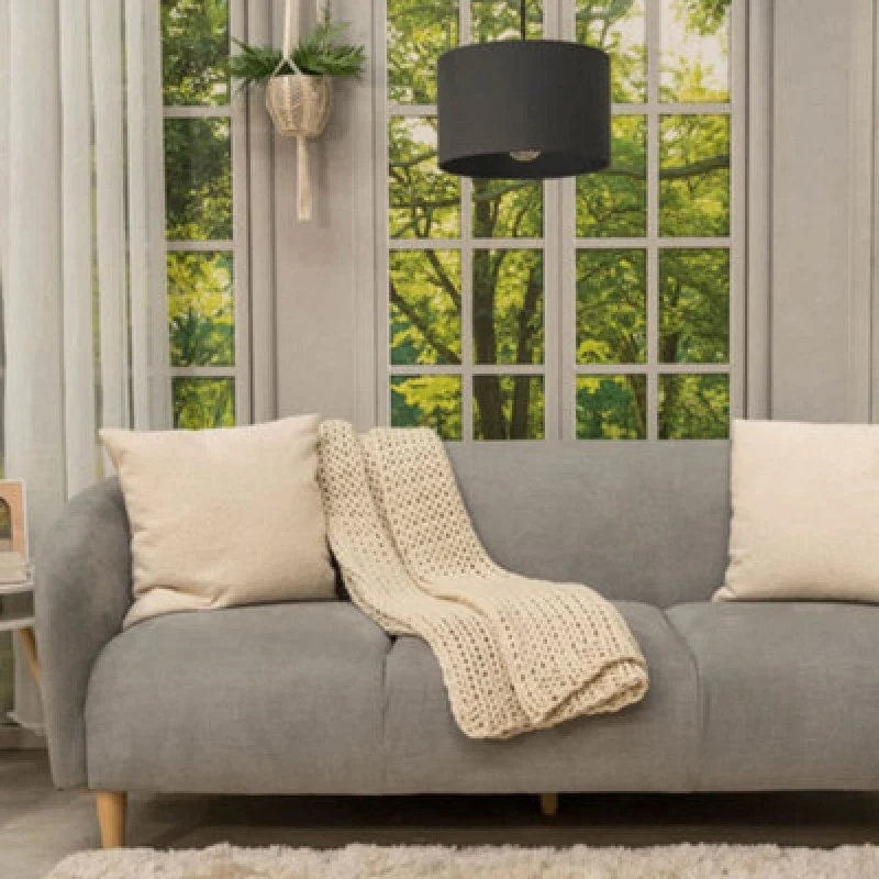 Image of ValueLights ValueLights Reni Pair of Fabric Easy Fit Drum Ceiling Lamp Shade in Black Size: Small Black Small Unisex 5059406037115