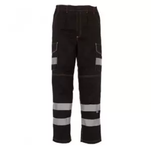 Image of Yoko Mens Hi-Vis Cargo Trousers With Knee Pad Pockets (42in Long) (Black) - Black