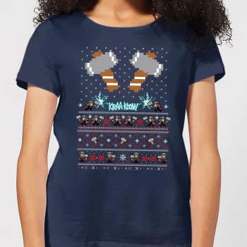 Image of Marvel Avengers Thor Pixel Art Womens Christmas T-Shirt - Navy - XL