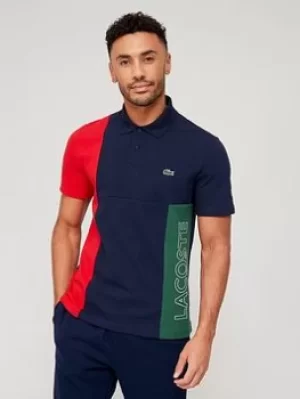 Image of Lacoste Colour Block Polo Shirt, Navy Size M Men