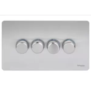 Image of Schneider Electric Ultimate Screwless Flat Plate - 4 Gang Rotary Dimmer Light Switch, Main & Low Voltage, 250W/VA, GU6442CSS, Stainless Steel