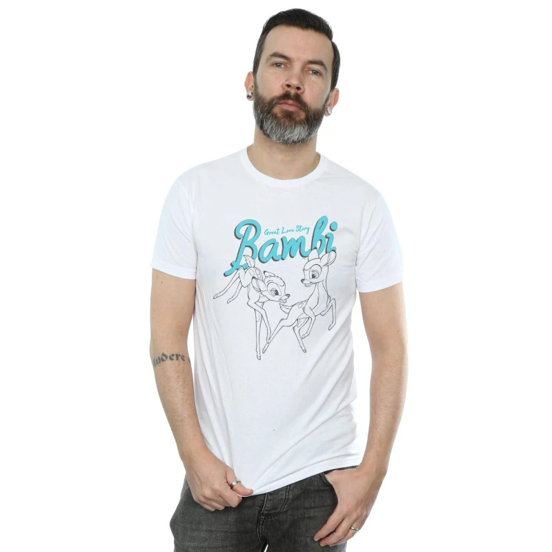 Image of Disney Men Bambi Great Love Story T-Shirt in White Size: Small White S Male 5059114513550