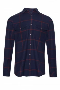 Image of Mens French Connection Windowpane Flannel Checked Shirt Black