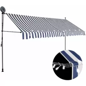 Image of Manual Retractable Awning with LED 400cm Blue and White Vidaxl Blue