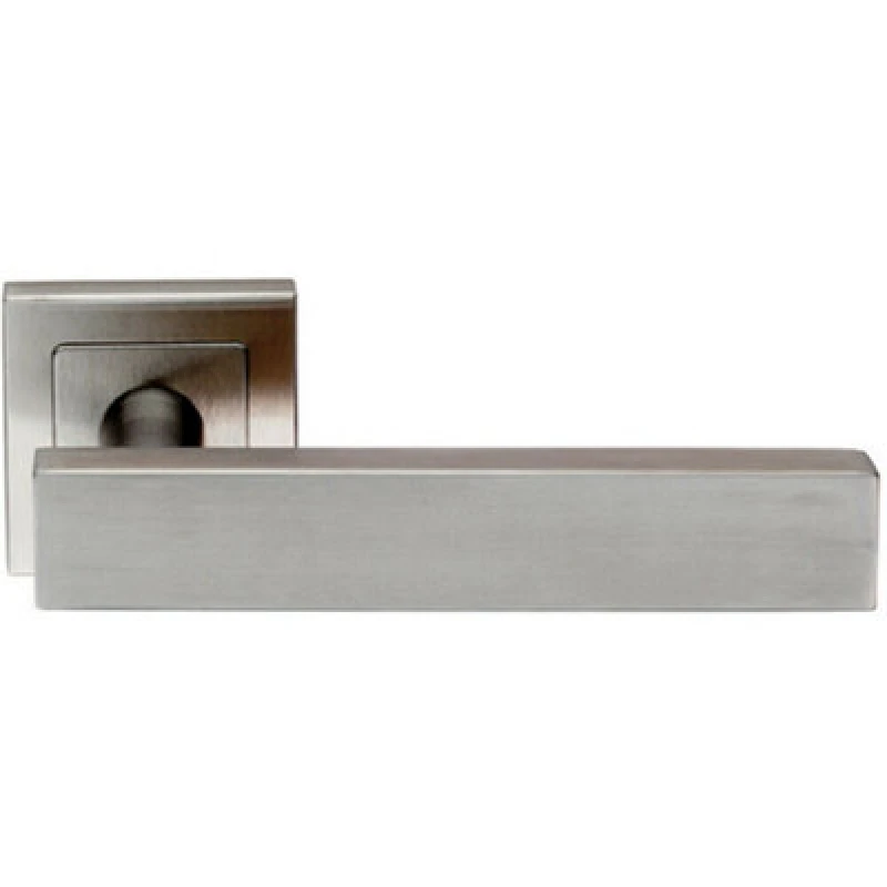 Image of Loops PAIR Square Cut Straight Bar Handle on Square Rose Concealed Fix Satin Steel Metallics