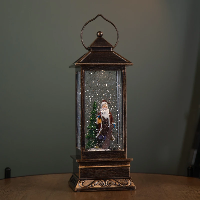 Image of 27cm Battery Operated Light up Bronze Christmas Water Spinner with Santa Scene & LEDs