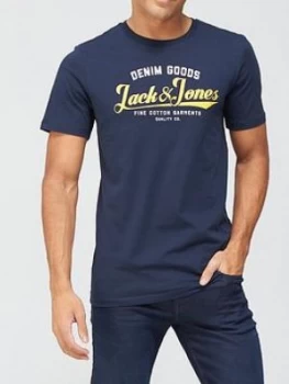 Image of Jack & Jones Logo Melange T-Shirt - Navy
