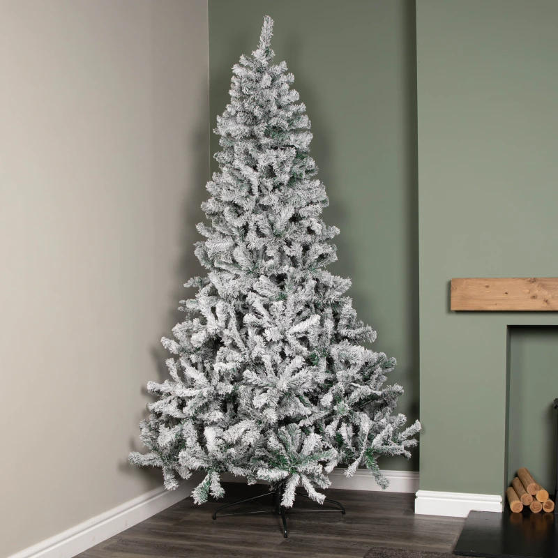 Image of 8ft (2.4m) Snow Flocked Artificial Christmas Tree with Green Metal Stand and 1017 Tips