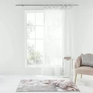 Image of Catherine Lansfield Diamante Sparkle Tab Top Voile Curtain Panel, White, 55 x 48 Inch