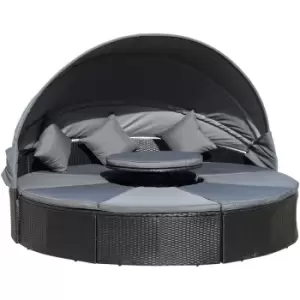 Image of Outsunny - Garden Daybed w/ Cushioned Round Sofa Bed Conversation Furnitur Set - Black