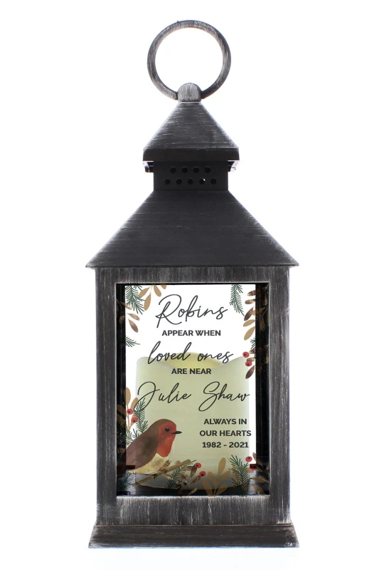 Image of Personalised Memento Company Personalised Message Robins Appear Memorial Black Lantern