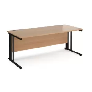 Image of Office Desk 1800mm Rectangular Desk With Cable Managed Leg Beech Tops With Black Frames Maestro 25