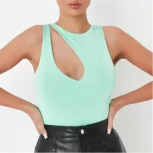 Image of Missguided Asymmetric Cut Out Slinky Bodysuit - Green