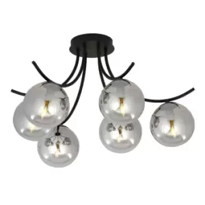 Image of Boston Black Multi Arm Globe Ceiling Light with Graphite Glass Shades, 6x E14