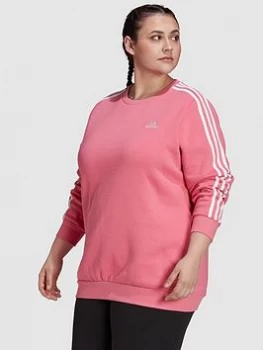 Image of adidas Essentials 3 Stripes Fleece Sweat Top (Plus Size) - Rose, Rose, Size 1X, Women