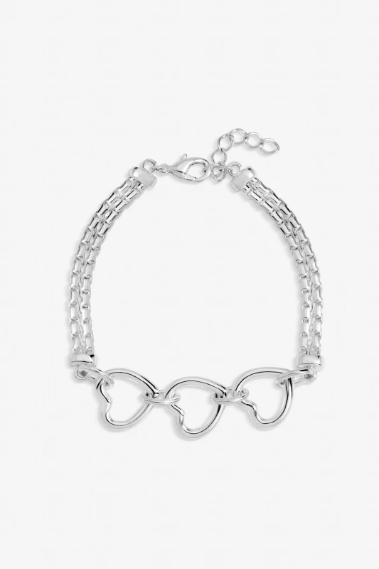 Image of Inicio Sterling Silver Plated Heart Bracelet - Gift Pouch Chain Bracelets One Size Silver 73780311000
