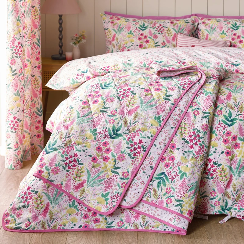 Image of Catherine Lansfield Tilly Floral Fully Reversible Bedspread Bedspreads 220x230cm Pink 41541606000