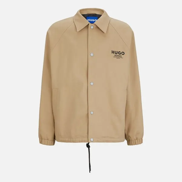 Image of HUGO Blue Bujo2421 Water-Resistant Cotton Twill Shirt Jacket - XL Beige Coats and Jackets male 50510862-269 XL