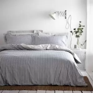 Image of The Linen Yard Hebden Stripe Melange Print 100% Cotton Reversible Duvet Cover Set, Blue/Grey/Natural, Super King