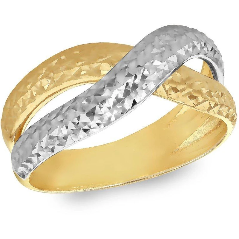 Image of Be You 9ct Gold Diamond Cut Crossover Ring Yellow And Whit female M