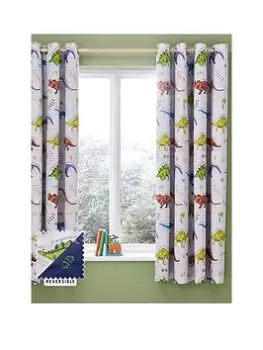Image of Catherine Lansfield Prehistoric Dinosaurs 66X72 Inch Reversible Eyelet Curtains Natural