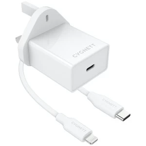 Image of Cygnett CY3102POPLU PowerPlus 18W PD Charger + Lightning to USB-C cable - UK Plug White