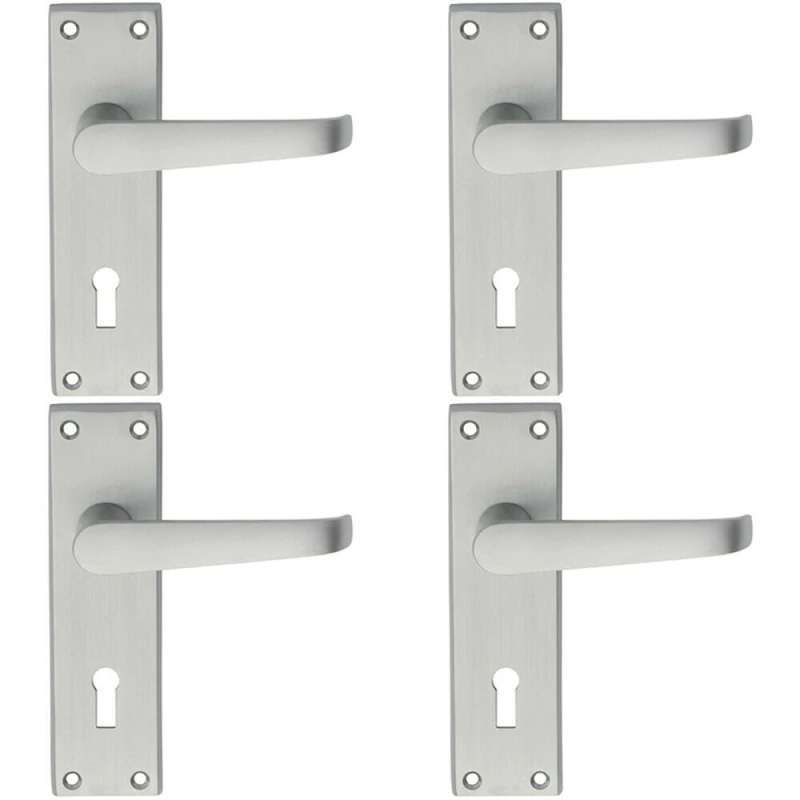 Image of Loops 4x PAIR Straight Victorian Handle on Lock Backplate 150 x 43mm Satin Chrome Multi