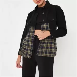 Image of Missguided Petite Check Spliced Denim Shirt - Black