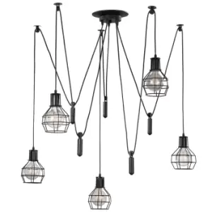 Image of Spider 5 Light Wire Shade Cluster Pendant Ceiling Light, Black