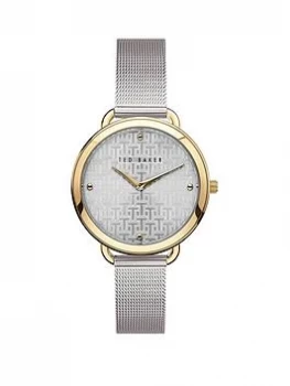 Image of Ted Baker Silver and Gold Detail Dial Stainless Steel Mesh Strap Ladies Watch, One Colour, Women