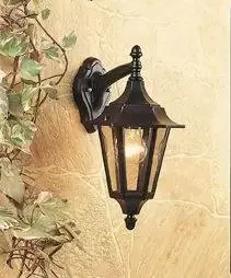 Image of 1 Light Outdoor 6 Panel Lantern - Downlight Black IP43, E27