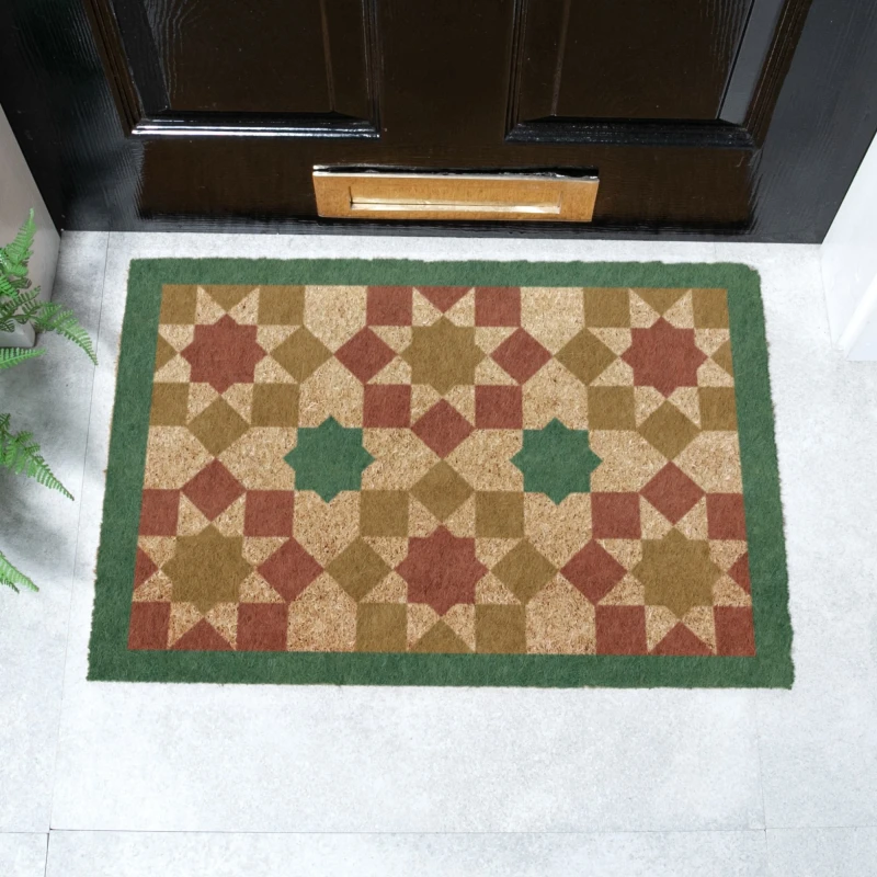 Image of Artsy Doormats Green Moroccan Tile Pattern Doormat (60 X 40Cm)