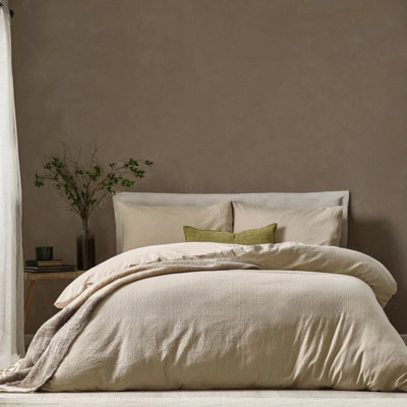 Image of Yard Malton Stripe 100% Cotton Duvet Cover Set in Natural Size: Double Natural Unisex Double
