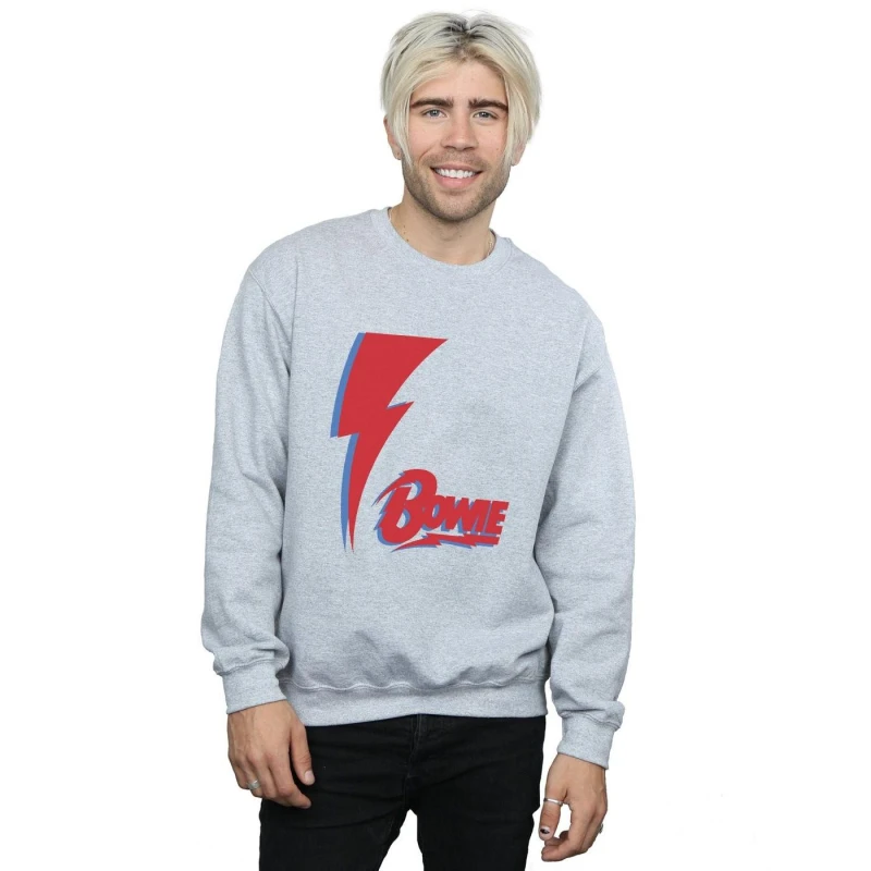 Image of David Bowie David Bowie Men Red Bolt Sweatshirt in Grey Size: Small Grey S Male 5057972007839