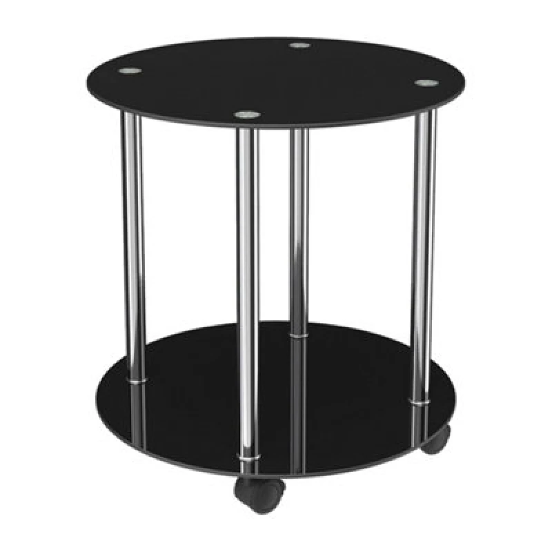 Image of Avf 45Cm X 45Cm 2-Tier Round Table With Locking Wheels (Black Glass & Chrome)