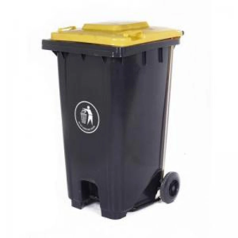 Image of ESE Direct 240L Pedal-Operated Grey Wheelie Bin with Yellow Lid - 960 x 750 x 590mm (H x W x D) 421110 Wheelie Bins