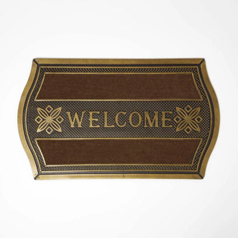 Image of Homescapes Gold 'welcome' Door Mat With Curved Edge, 75 X 45 Cm