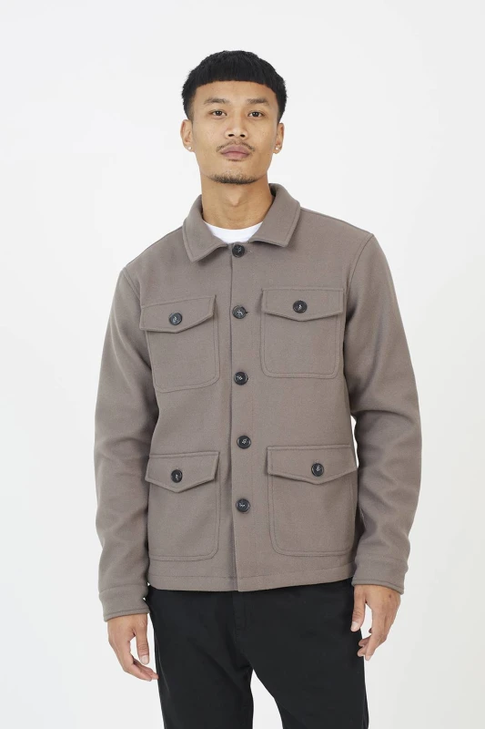 Image of Brave Soul Mens Faux Wool Four Pocket Shacket in Taupe Size: Small Taupe Male S