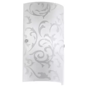 Image of Wall Light Colour Satin Nickel Shade White Glass Printed Bulb E14 1x60W