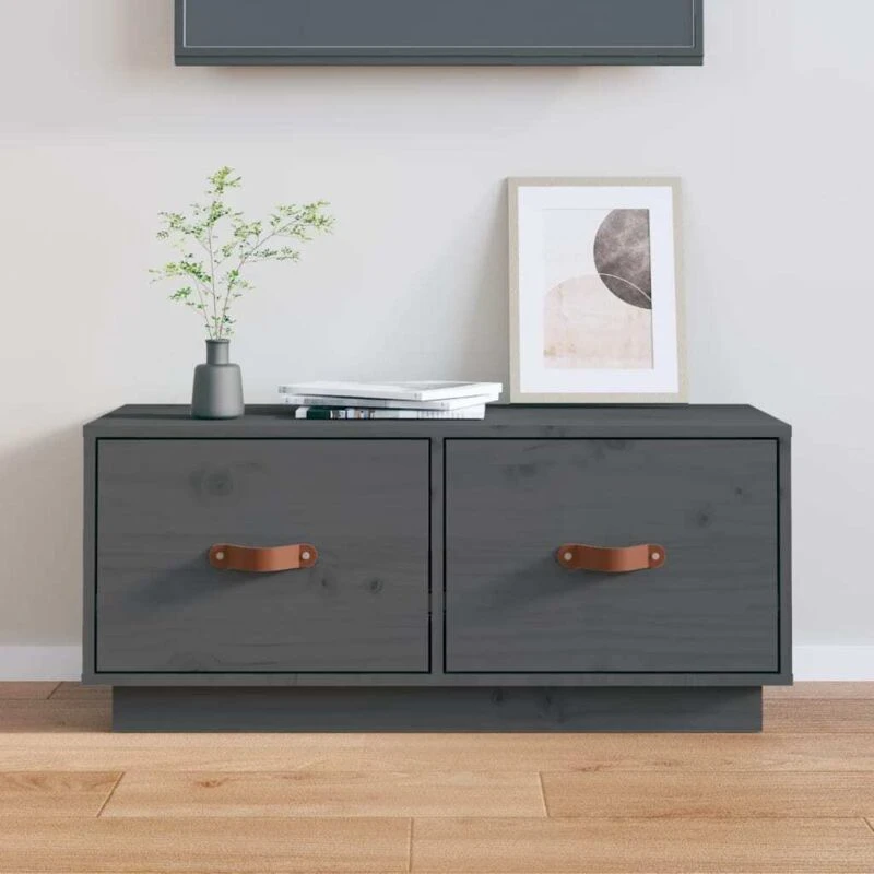 Image of vidaXL TV Cabinet Grey 80x34x35cm Solid Wood Pine, Grey 818242