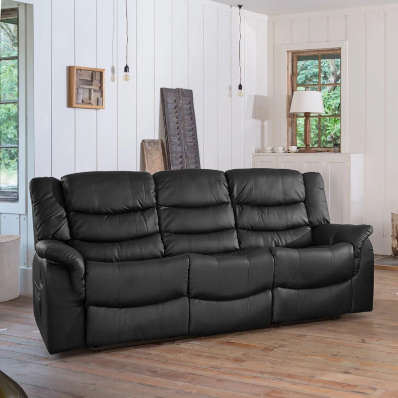 Image of Artemis Home Almeira 3 Seat Recliner Sofa in Black Unisex