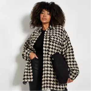 Image of I Saw It First Plus Size Dogstooth Oversized Shacket - Beige