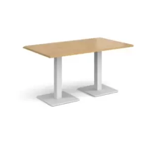 Image of Brescia rectangular dining table with flat square white bases 1400mm x 800mm - oak
