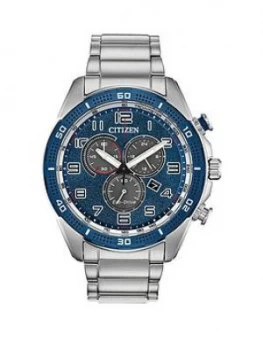 Image of Citizen Eco-Drive Blue Diamond Set Date Dial Gold Stainless Steel Bracelet Mens Watch