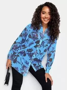 Image of M&Co Floral Long Line Shirt, Blue, Size 18, Women